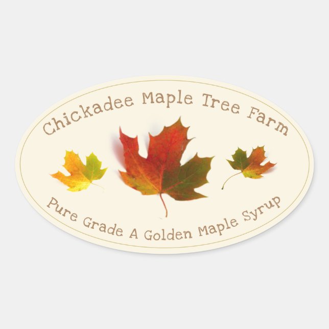 Maple Syrup Triplicate Colour Maple Leaf Oval Labe Sticker (Front)