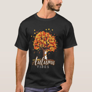 Maple Tree Autumn Vibes Cute Cat Orange Fall Leave T-Shirt