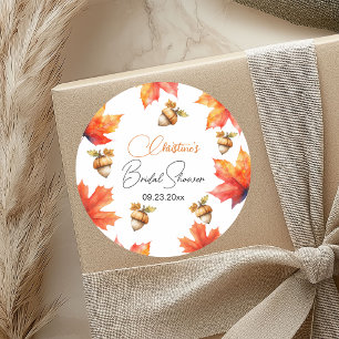 Maple Tree Leaves and Acorns Bridal Shower Classic Round Sticker