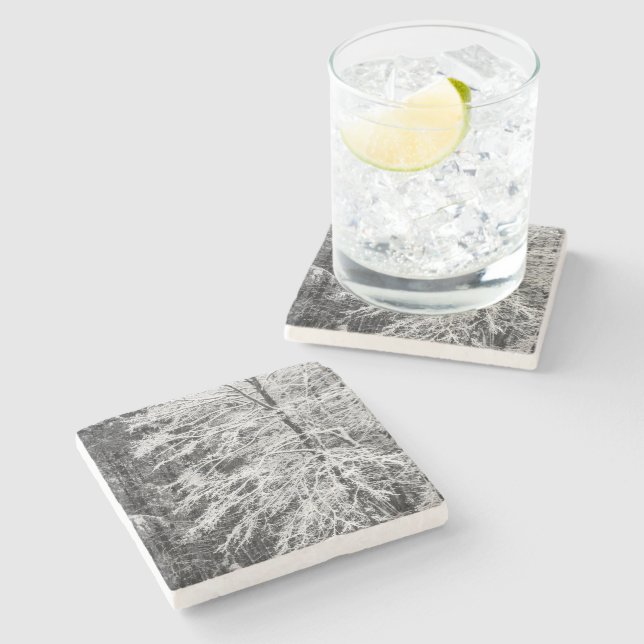 Maple Tree Outlined In Snow Stone Coaster (Side)