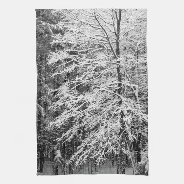 Maple Tree Outlined In Snow Tea Towel (Vertical)