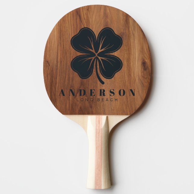 Maple Wood Four Leaf Clover with Name Ping Pong Paddle (Back)