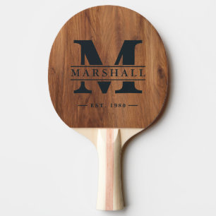 Maple Wood Monogram & Name Overlay Ping Pong Paddle