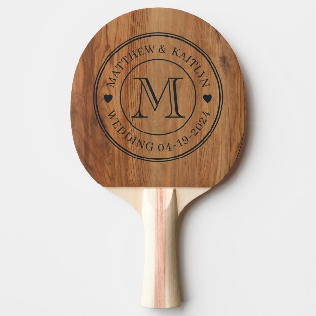 Maple Wood Wedding Monogram Heart Ping Pong Paddle (Front)