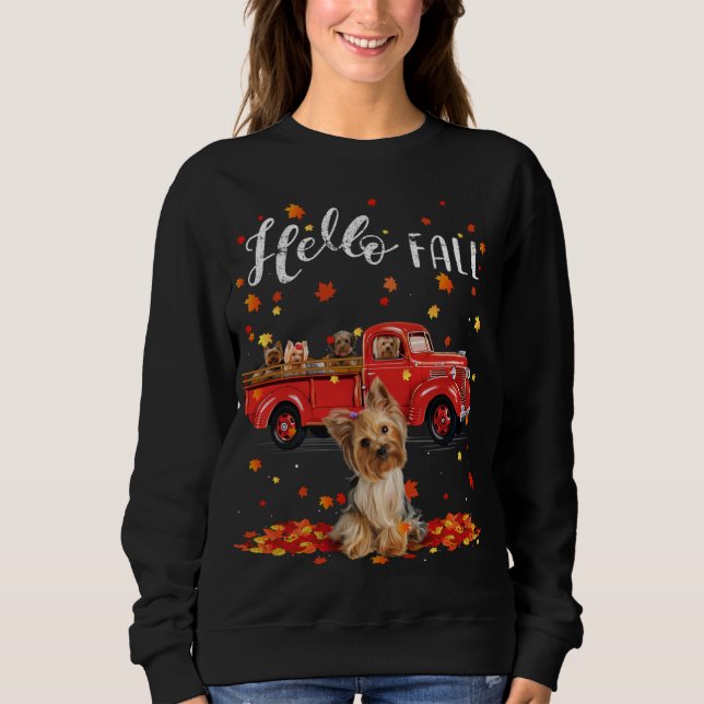 Maple Yorkshire Terrier Dog Leaf Fall Autumn Red T Sweatshirt (Front)