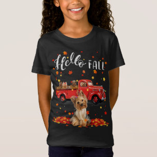 Maple Yorkshire Terrier Dog Leaf Fall Autumn Red T T-Shirt