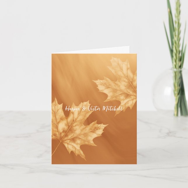 maples leaves accent earthy pumpkin gradient thank you card (Front)