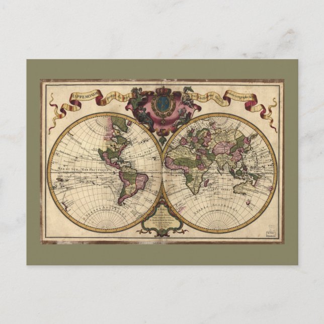 Mappemonde a l'usage du roy (World Map 1720) Postcard (Front)