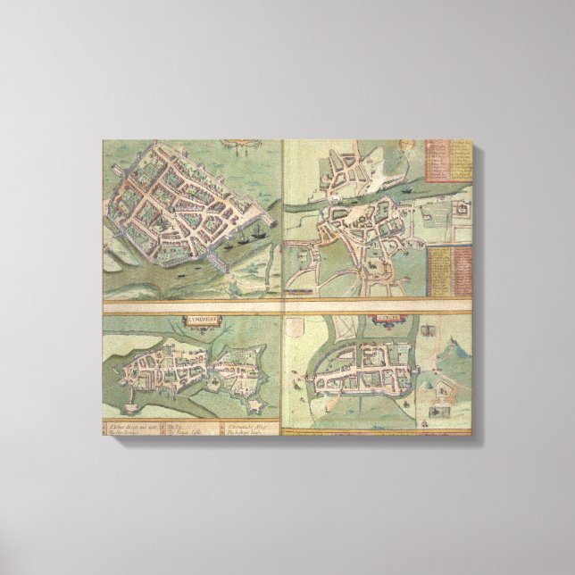 Maps of Galway, Dublin, Limerick, and Cork, from ' Canvas Print (Front)