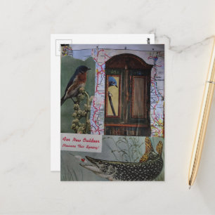 Maps with Birds and Fish Retro Collage Postcard