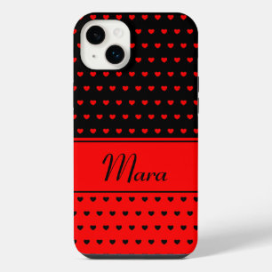 Mara - Name Template, Stylish Red and Black Hearts iPhone 14 Plus Case