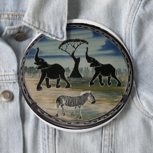 Mara Trumpet Glory African Elephant Zebra Oil Pain 6 Cm Round Badge