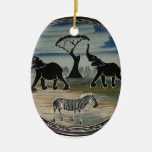 Mara Trumpet Glory African Elephant Zebra Oil Pain Ceramic Tree Decoration