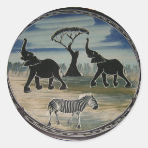 Mara Trumpet Glory African Elephant Zebra Oil Pain Classic Round Sticker