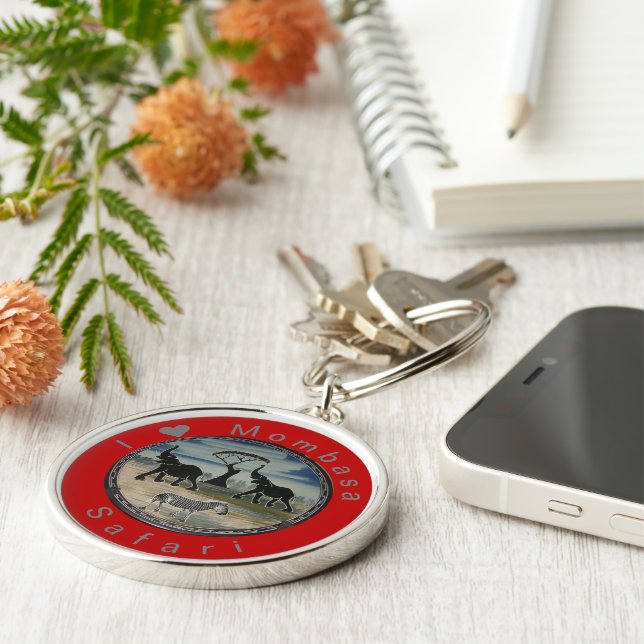 Mara Trumpet Glory African Elephant Zebra Oil Pain Key Ring (Side)