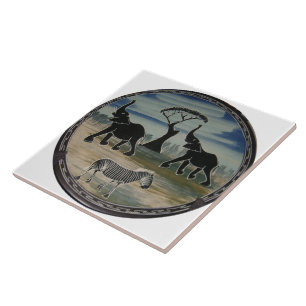Mara Trumpet Glory African Elephant Zebra Oil Pain Tile