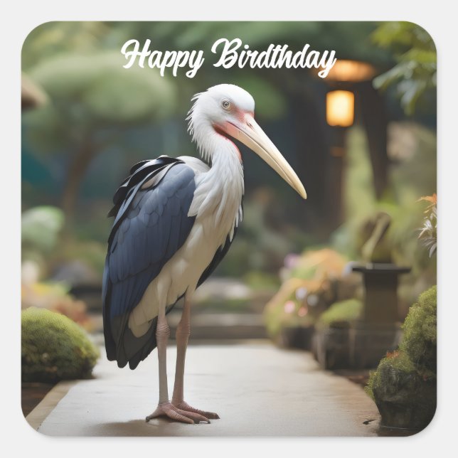 Marabou stork in japanese garden  square sticker (Front)