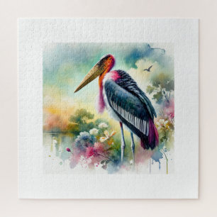 Marabou stork in the wild 180924AREF130 - Watercol Jigsaw Puzzle