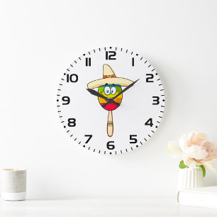 Maraca with Sombrero Colourful Fiesta Large Clock