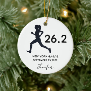 Marathon 26.2 Female Runner Custom Name Ceramic Tree Decoration