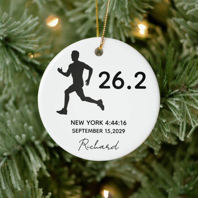 Marathon 26.2 Male Runner Custom Name Ceramic Tree Decoration (Tree)