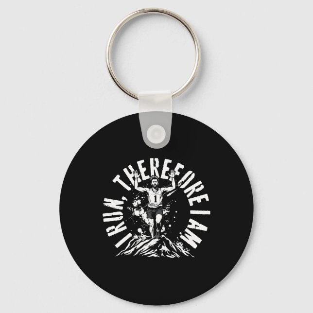 Marathon Marathoner Running I Run Therefore I Am S Key Ring (Front)