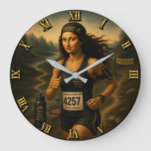 Marathon Runner Funny Mona Lisa  Large Clock