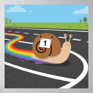 Marathon Runner Snail Cute Rainbow Trail Poster