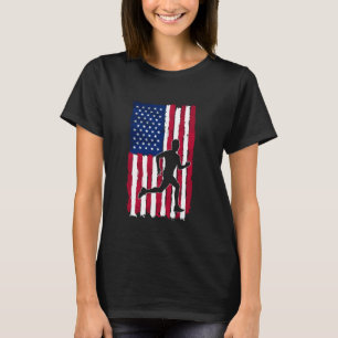 Marathon Runner USA American Flag Race Running 4th T-Shirt