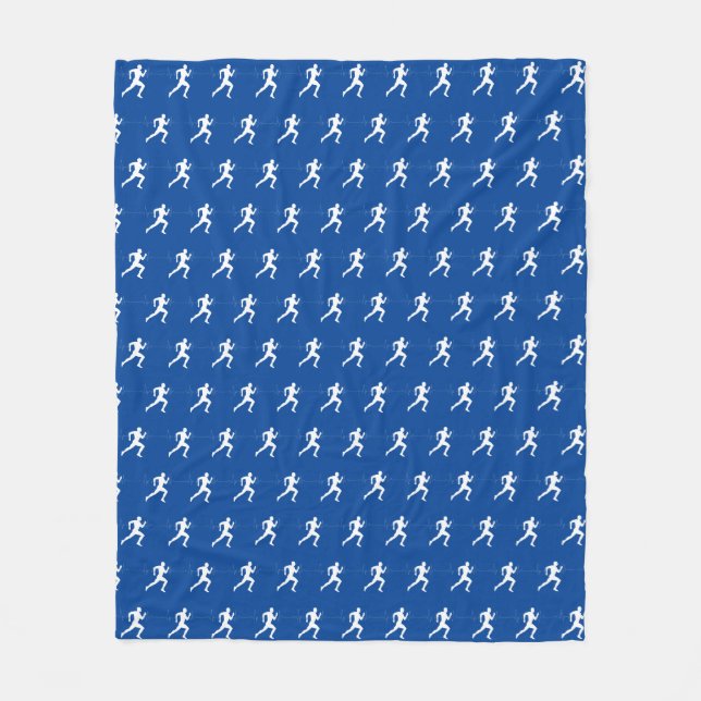 Marathon Runners on Blue  Fleece Blanket (Front)