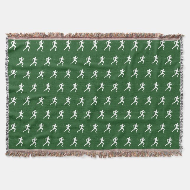 Marathon Runners on Deep Green  Throw Blanket (Front)