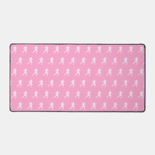 Marathon Runners on Pink Background Desk Mat