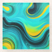 “Marbella” Blue Yellow Swirls Waves