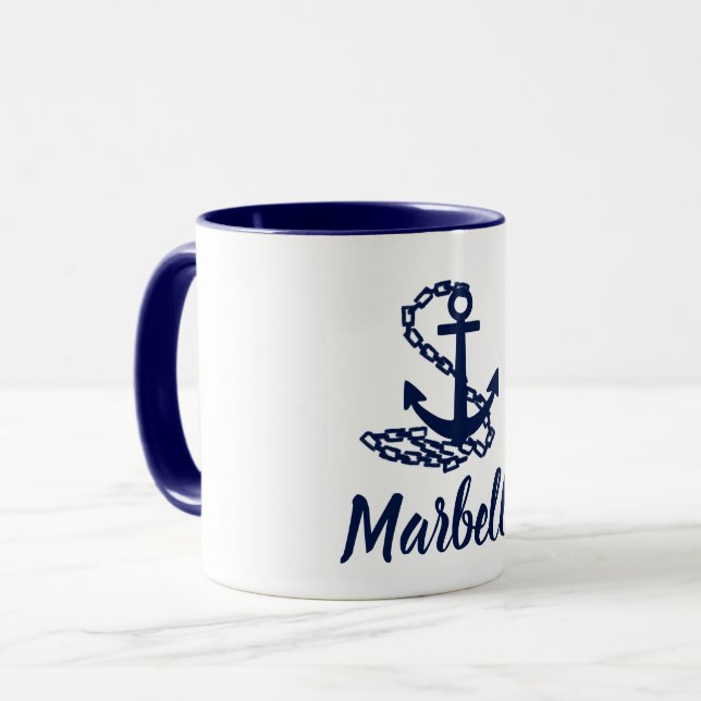 Marbella - Maritime Style Blue And White Mug (Front Left)