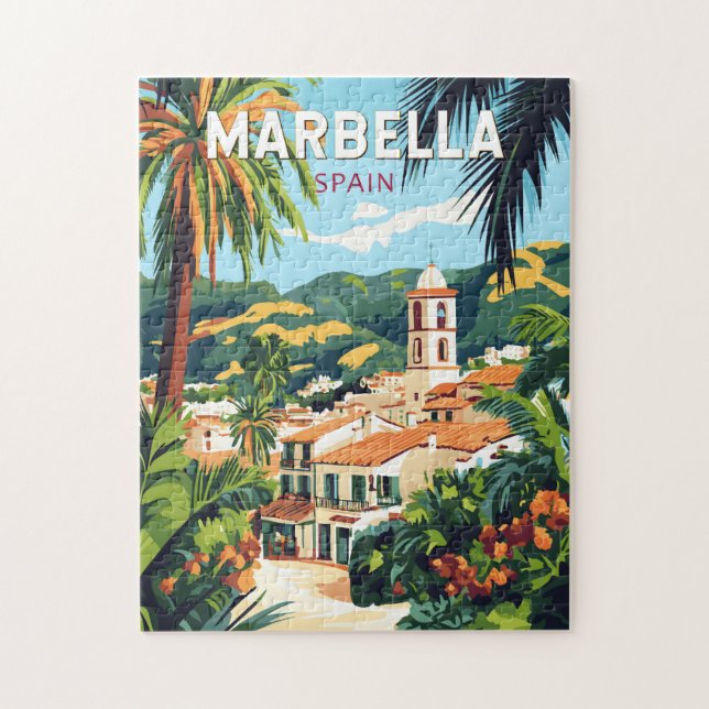 Marbella Spain Illustration Travel Art Vintage Jigsaw Puzzle (Vertical)