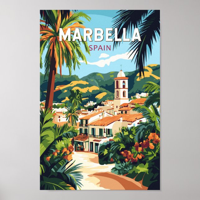 Marbella Spain Illustration Travel Art Vintage Poster (Front)