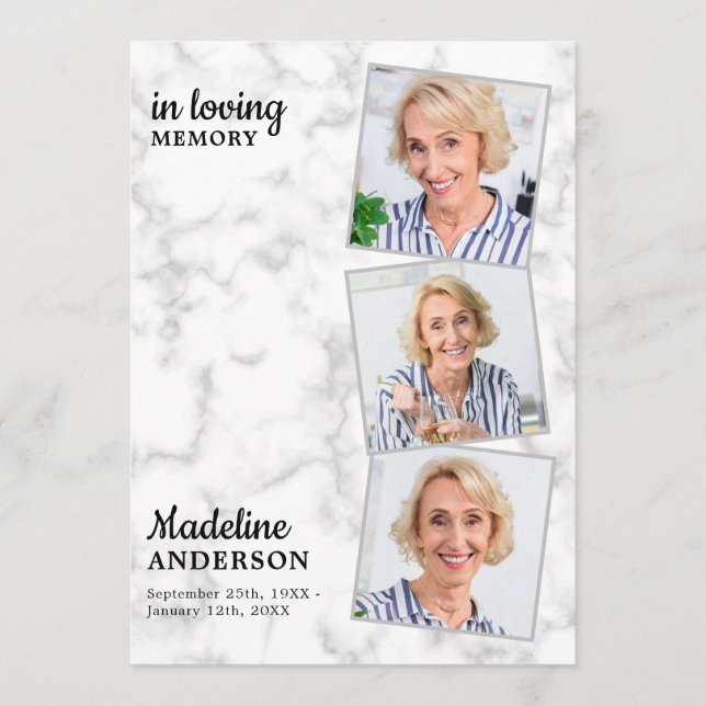 Marble 3 Photo Order Of Service Memorial Funeral Programme (Front)