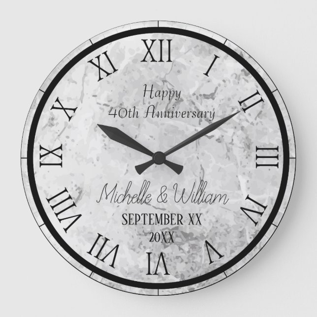 Marble  40th Wedding Anniversary Personalised Large Clock (Front)