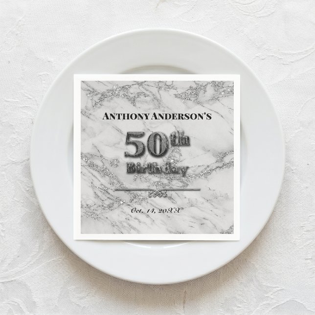 Marble 50th Birthday Party Napkin (Creator Uploaded)