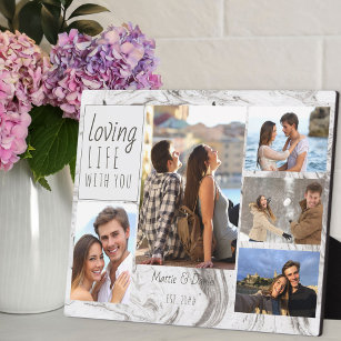 Marble 5 Photo Collage Loving Life with You Plaque