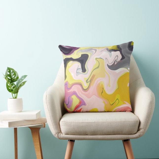 Marble Abstract Black and Yellow Throw Pillow  (Chair)