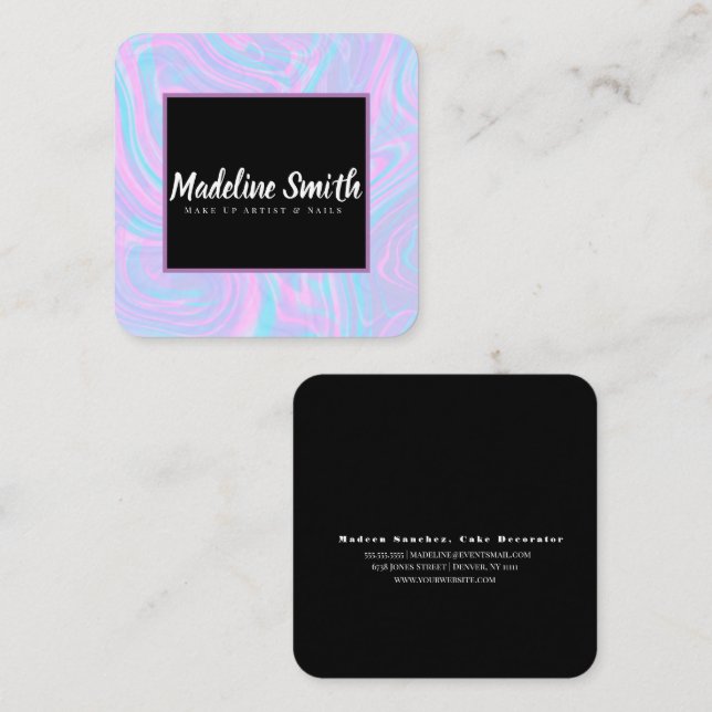 Marble Abstract Colourful Makeup Artist Salon Square Business Card (Front/Back)