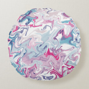 Marble Abstract Pink and blue Modern Liquid  Round Cushion