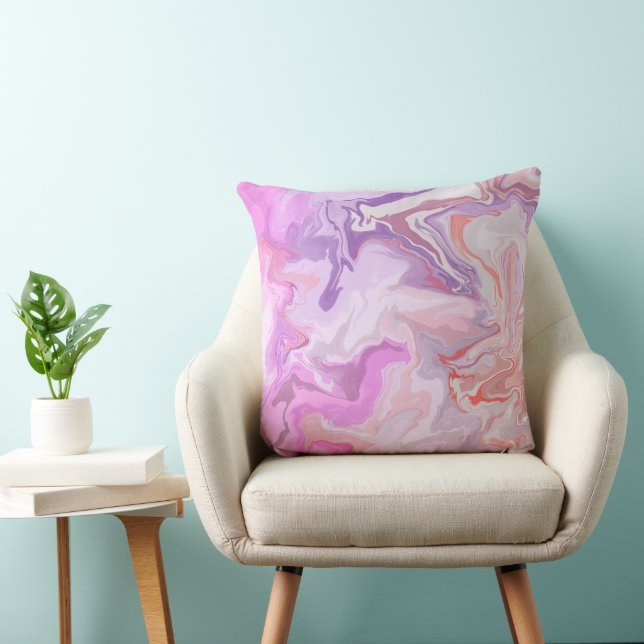 Marble Abstract Pink Throw Pillow – Modern Liquid  (Chair)