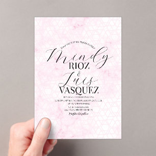Marble Abstract Pink Wedding Script Black  Acrylic Invitations