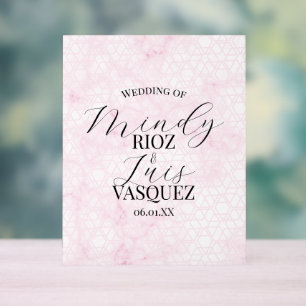 Marble Abstract Pink Wedding Script Black Acrylic Sign