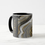 Marble Agate Black and Gold Personalised Mug<br><div class="desc">Stylish personalised mug with marble agate geode in black grey and gold. The template is set up for you to add your name in modern typography, displayed vertically on a semi opaque, dark panel. (for names with more than 8 letters, you will need to click "customise further" and reduce the...</div>