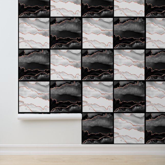 Marble Agate Black and White Checkers  Wallpaper (Application)