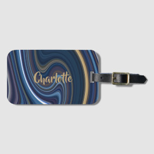 Marble Agate Blue Gold Swirling Personalised Luggage Tag