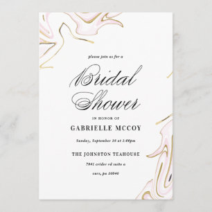 Marble Agate Bridal Shower   Pink and Gold Invitation
